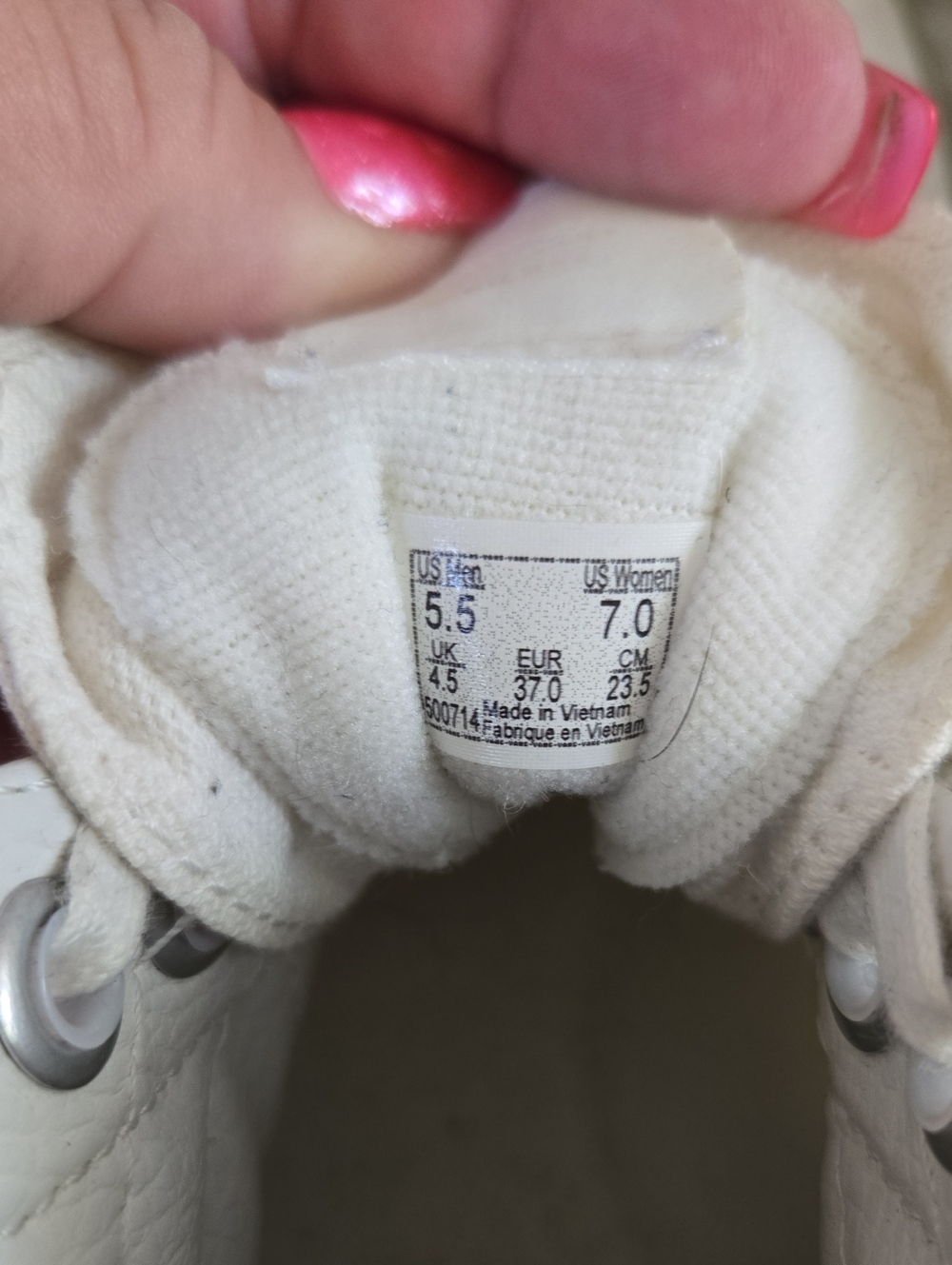 Vans Women’s High-Top Leather Sneakers in Off-White and Light Green Sole - Picture 5 of 5